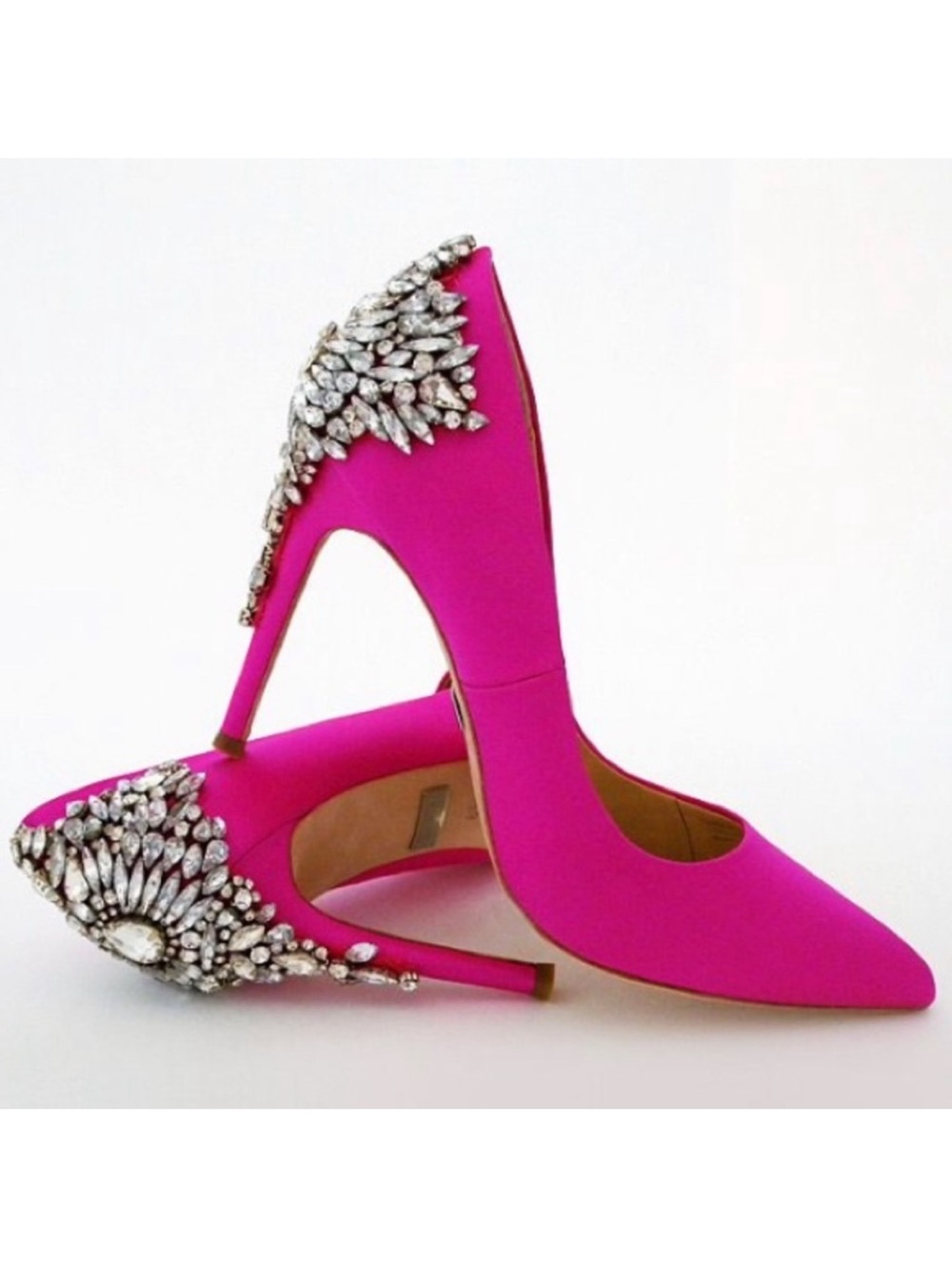 Hot Pink Crystal Embellished Pointed Toe Pumps